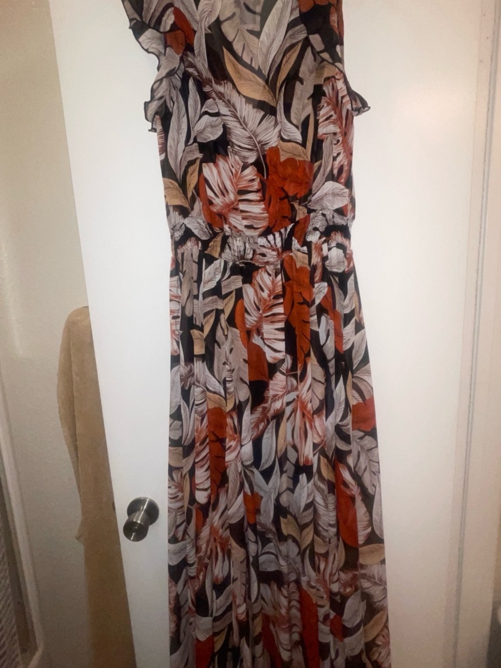 Enfocus Studio Leaf-Print Maxi Dress in Rust, Black & Cream